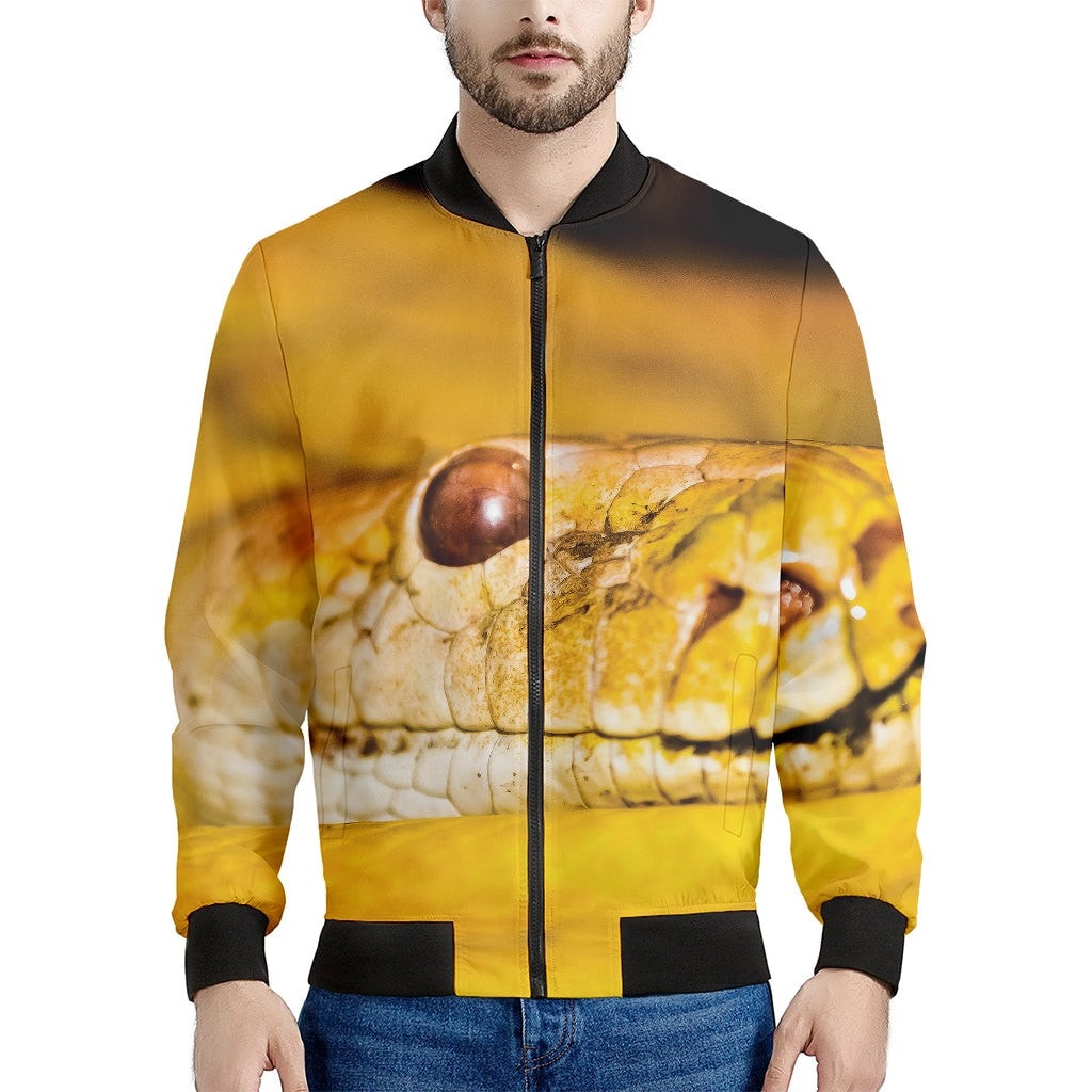 Yellow Python Snake Print Men's Bomber Jacket