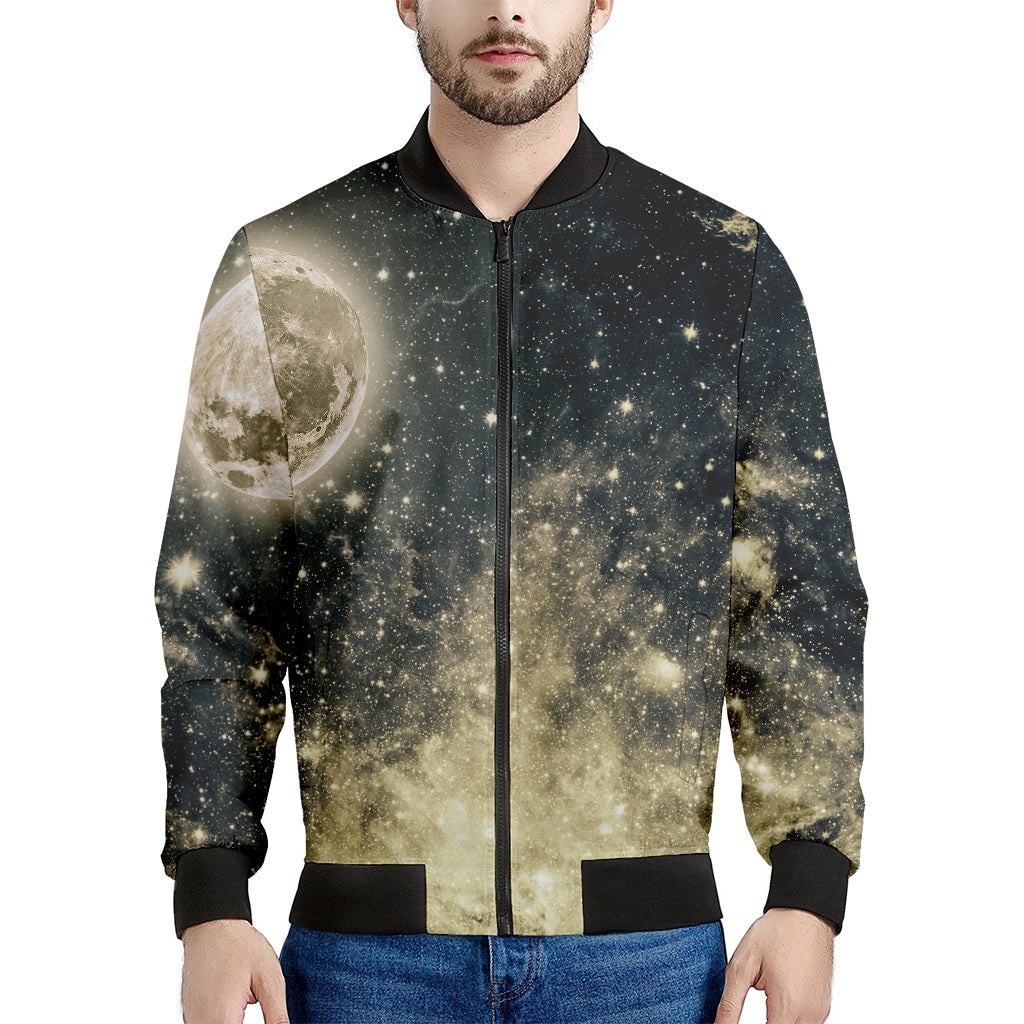 Full Moon And Night Stars Print Men's Bomber Jacket