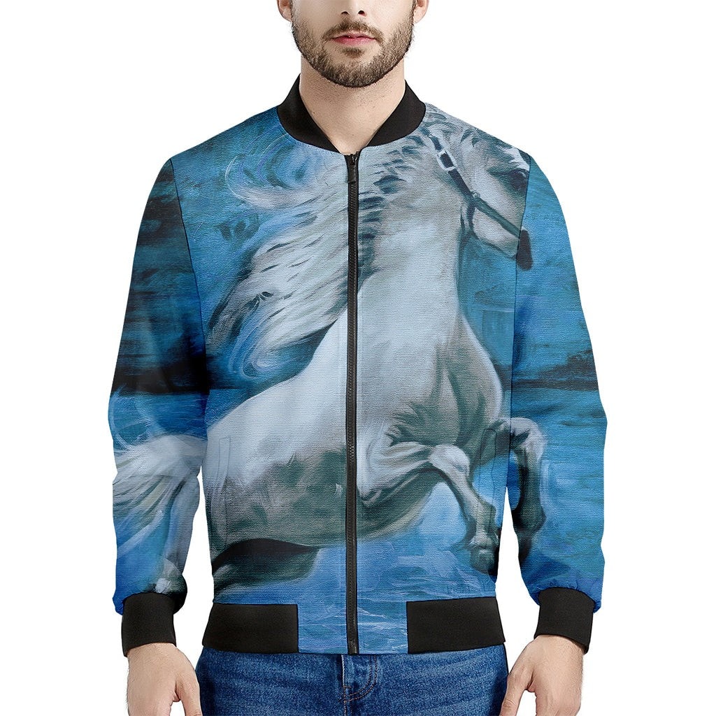 White Horse Painting Print Men's Bomber Jacket