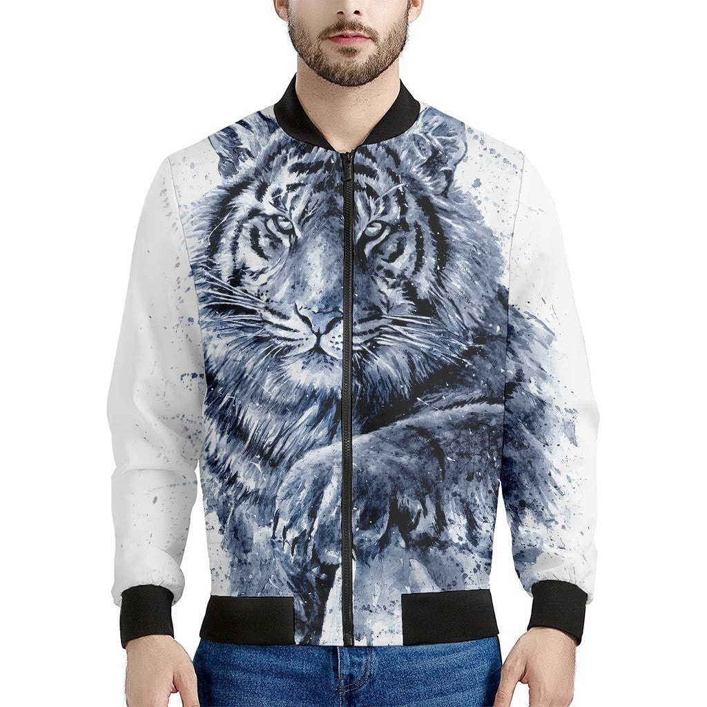 White Tiger Painting Print Men's Bomber Jacket